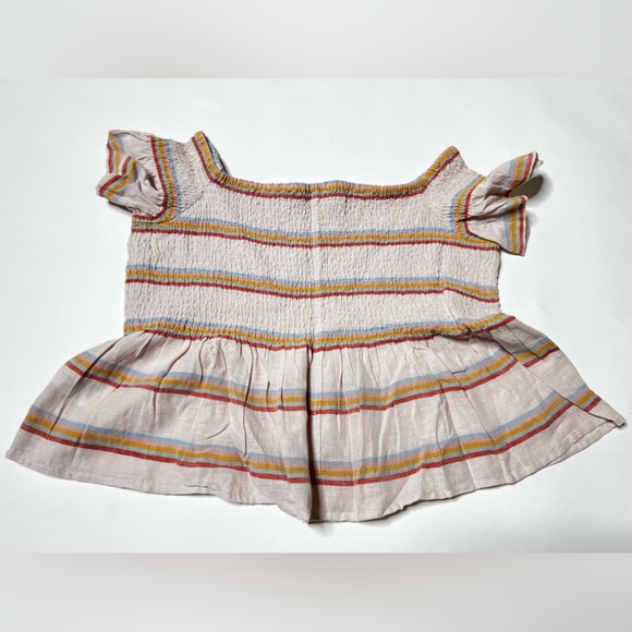 Smocked Crop Top Peplum Cropped Fitted Shirt Pastel Stripes Summer Casual Beach - Picture 3 of 17